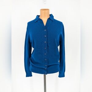 Pringle Women's Blue Sweater Button Front Collared Shirt Blue Wool Size 38/97